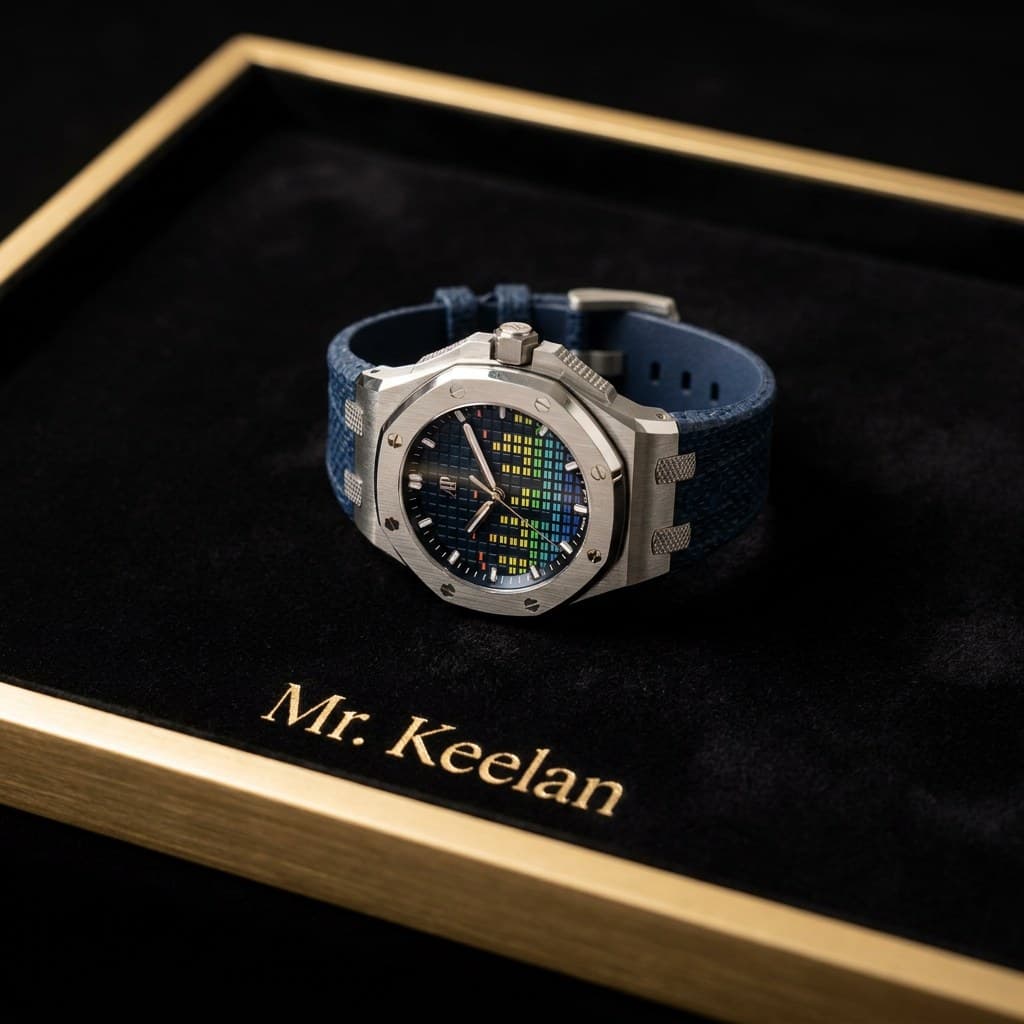 Watch on a Mr. Keelan velvet tray